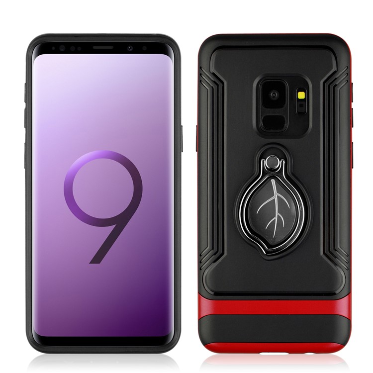 ANGIBABE Maple Leaf Magnetic Ring Holder Kickstand TPU + PC Hybrid Mobile Case for Samsung Galaxy S9 SM-G960 - Red-3