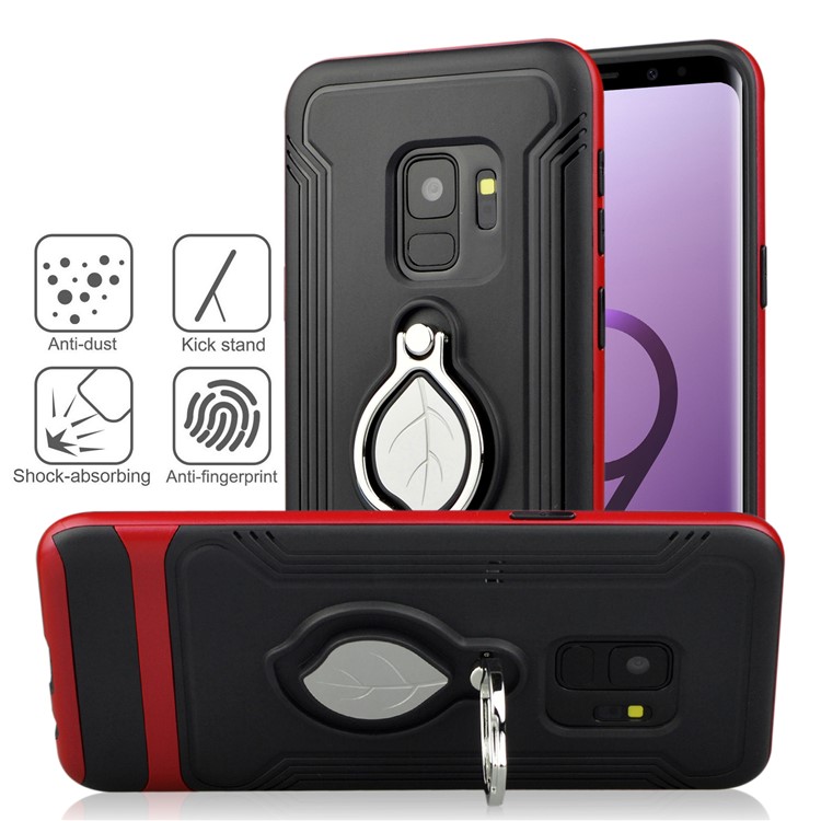 ANGIBABE Maple Leaf Magnetic Ring Holder Kickstand TPU + PC Hybrid Mobile Case for Samsung Galaxy S9 SM-G960 - Red-4