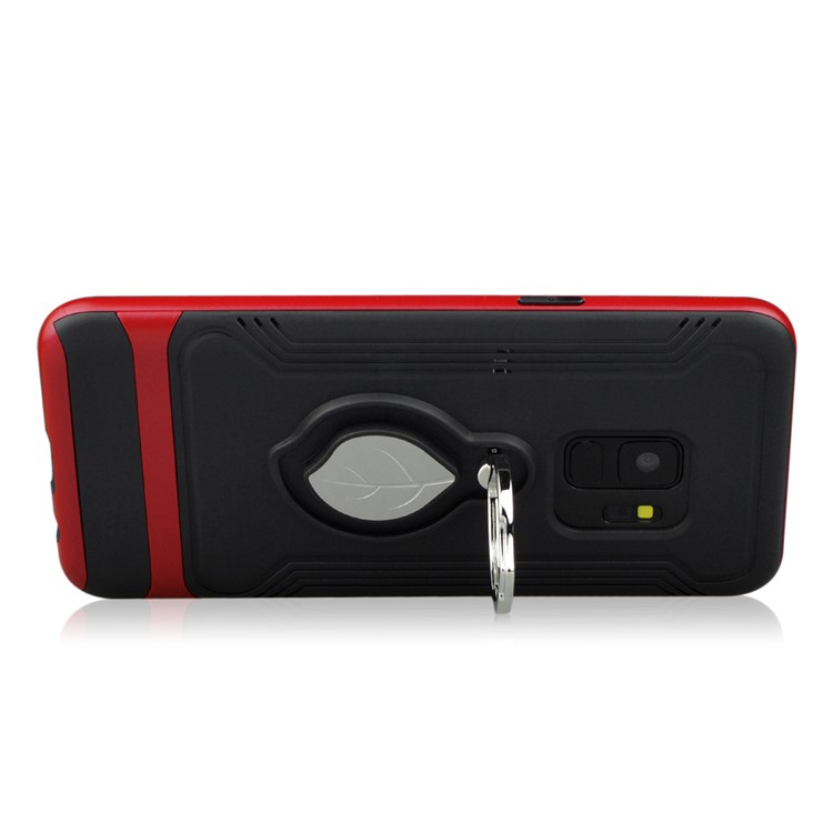 ANGIBABE Maple Leaf Magnetic Ring Holder Kickstand TPU + PC Hybrid Mobile Case for Samsung Galaxy S9 SM-G960 - Red-5