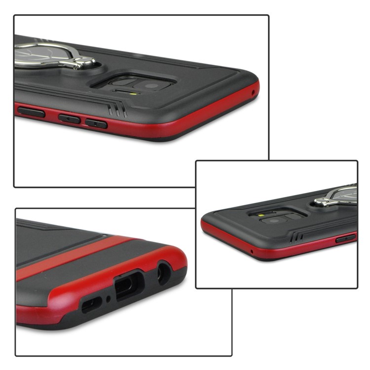 ANGIBABE Maple Leaf Magnetic Ring Holder Kickstand TPU + PC Hybrid Mobile Case for Samsung Galaxy S9 SM-G960 - Red-6