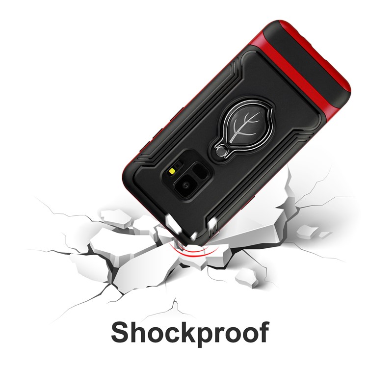 ANGIBABE Maple Leaf Magnetic Ring Holder Kickstand TPU + PC Hybrid Mobile Case for Samsung Galaxy S9 SM-G960 - Red-7