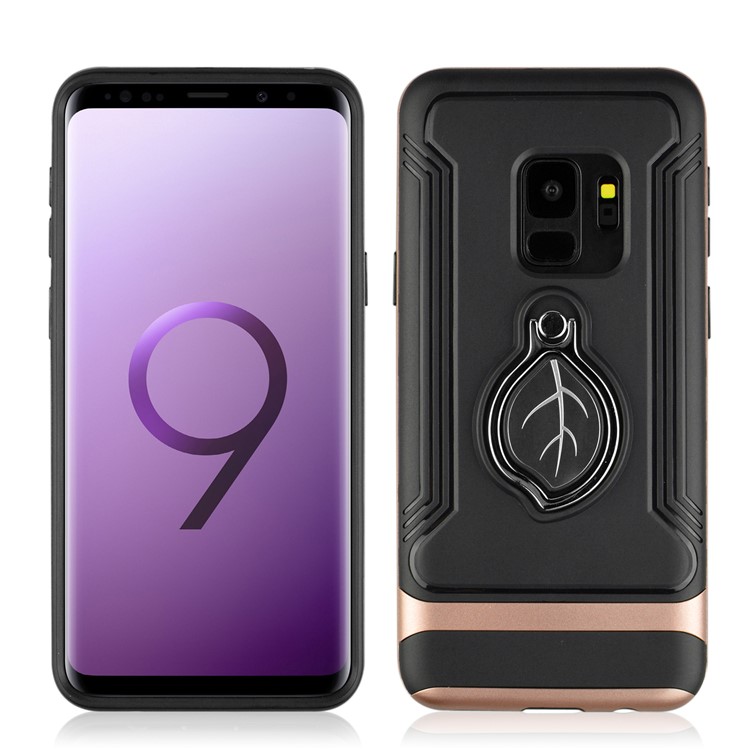 ANGIBABE TPU + PC Hybrid Phone Casing for Samsung Galaxy S9 SM-G960 with Maple Leaf Magnetic Ring Holder Kickstand - Rose Gold-3