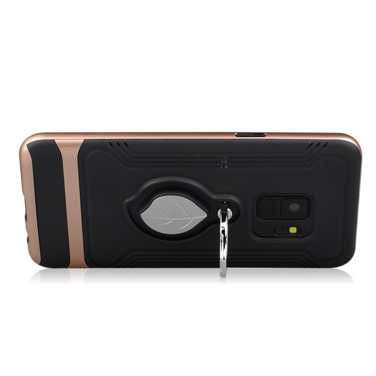 ANGIBABE TPU + PC Hybrid Phone Casing for Samsung Galaxy S9 SM-G960 with Maple Leaf Magnetic Ring Holder Kickstand - Rose Gold-5