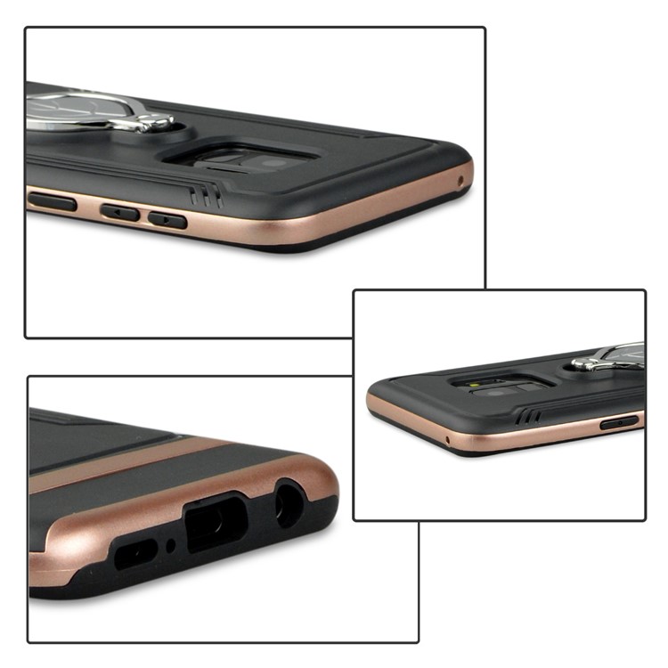 ANGIBABE TPU + PC Hybrid Phone Casing for Samsung Galaxy S9 SM-G960 with Maple Leaf Magnetic Ring Holder Kickstand - Rose Gold-6