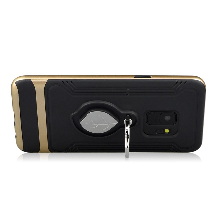 ANGIBABE TPU + PC Hybrid Cell Phone Cover for Samsung Galaxy S9 SM-G960 with Maple Leaf Magnetic Ring Holder Kickstand - Gold-5