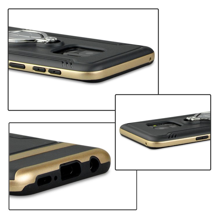 ANGIBABE TPU + PC Hybrid Cell Phone Cover for Samsung Galaxy S9 SM-G960 with Maple Leaf Magnetic Ring Holder Kickstand - Gold-6