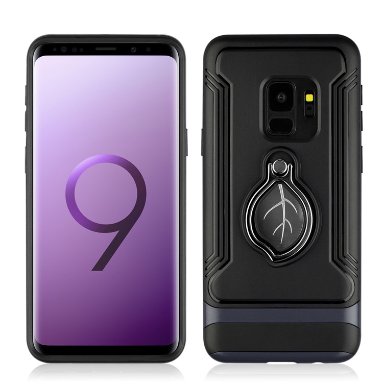 ANGIBABE TPU + PC Hybrid Protective Case for Samsung Galaxy S9 SM-G960 with Maple Leaf Magnetic Ring Holder Kickstand - Dark Blue-3