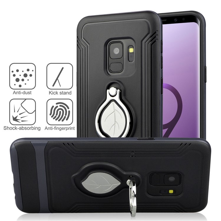 ANGIBABE TPU + PC Hybrid Protective Case for Samsung Galaxy S9 SM-G960 with Maple Leaf Magnetic Ring Holder Kickstand - Dark Blue-4