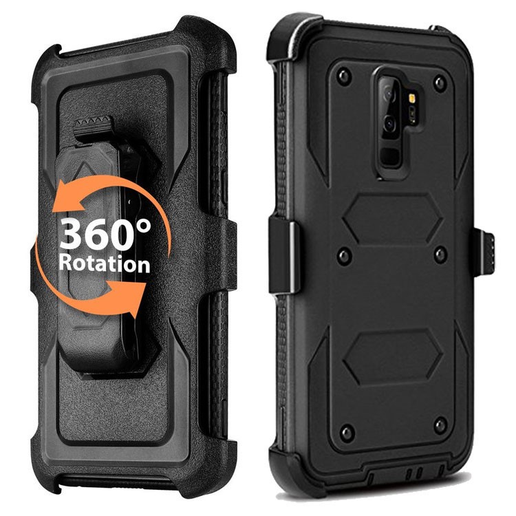 Heavy Duty Rugged PC TPU Hybrid Belt Clip Kickstand Case for Samsung Galaxy S9+ SM-G965 - Black-2