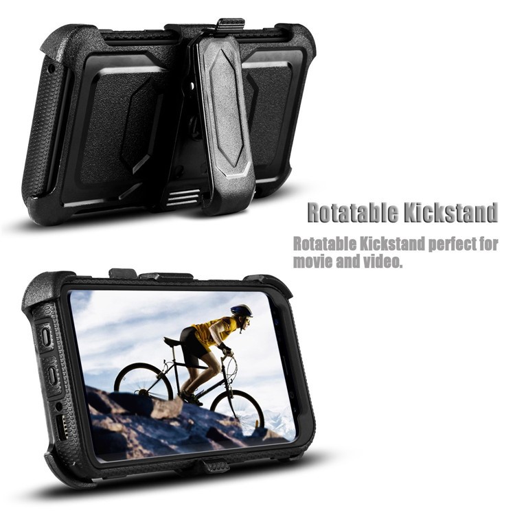 Heavy Duty Rugged PC TPU Hybrid Belt Clip Kickstand Case for Samsung Galaxy S9+ SM-G965 - Black-3