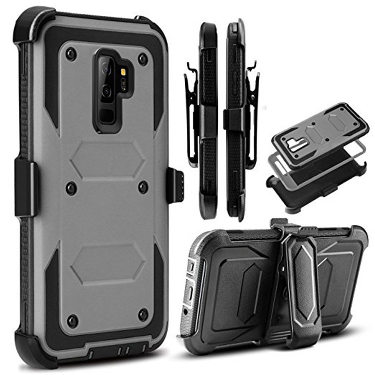 Heavy Duty Rugged PC TPU Hybrid Belt Clip Kickstand Shell for Samsung Galaxy S9 Plus SM-G965 - Grey-1