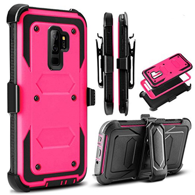Heavy Duty Rugged PC TPU Hybrid Belt Clip Kickstand Mobile Phone Case for Samsung Galaxy S9+ SM-G965 - Rose-1