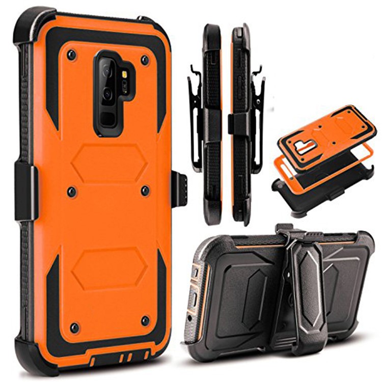 Heavy Duty Rugged PC TPU Hybrid Belt Clip Kickstand Cell Phone Case for Samsung Galaxy S9+ SM-G965 - Orange-1