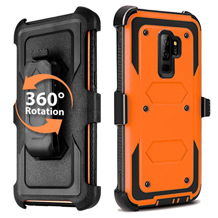 Heavy Duty Rugged PC TPU Hybrid Belt Clip Kickstand Cell Phone Case for Samsung Galaxy S9+ SM-G965 - Orange-2