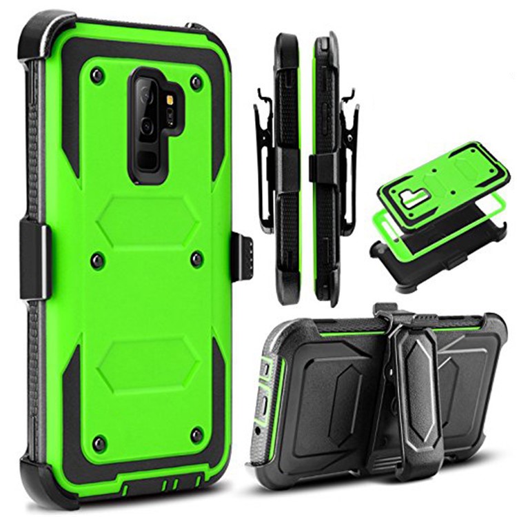 Heavy Duty Rugged PC TPU Hybrid Belt Clip Kickstand Mobile Phone Shell for Samsung Galaxy S9+ SM-G965 - Green-1