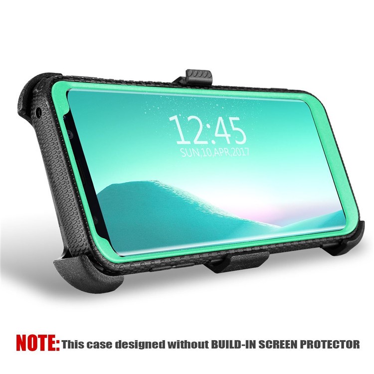Heavy Duty Rugged PC TPU Hybrid Belt Clip Kickstand Cell Phone Shell for Samsung Galaxy S9+ SM-G965 - Cyan-3