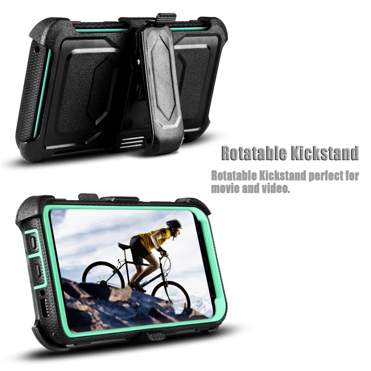 Heavy Duty Rugged PC TPU Hybrid Belt Clip Kickstand Cell Phone Shell for Samsung Galaxy S9+ SM-G965 - Cyan-6