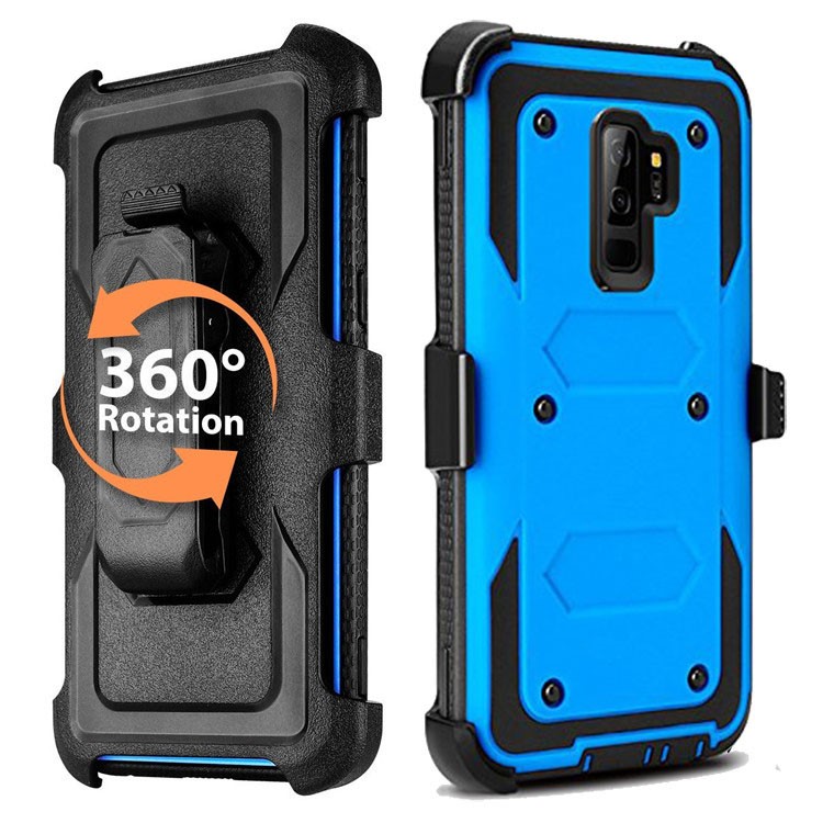 Heavy Duty Rugged PC TPU Hybrid Belt Clip Kickstand Protective Case for Samsung Galaxy S9+ SM-G965 - Blue-2
