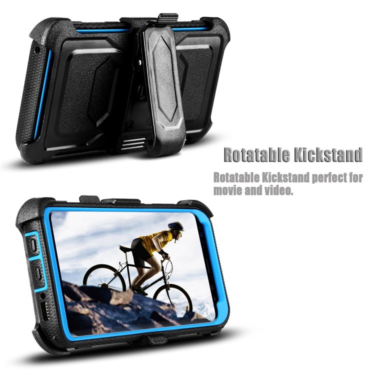Heavy Duty Rugged PC TPU Hybrid Belt Clip Kickstand Protective Case for Samsung Galaxy S9+ SM-G965 - Blue-3