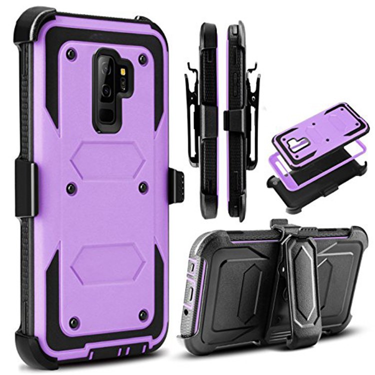 Carcasa Protectora Robusta Del Kickstand Del Clip De La Correa Resistente De La PC TPU Para La Galaxia S9 + SM-G965 De Samsung - Púrpura-1