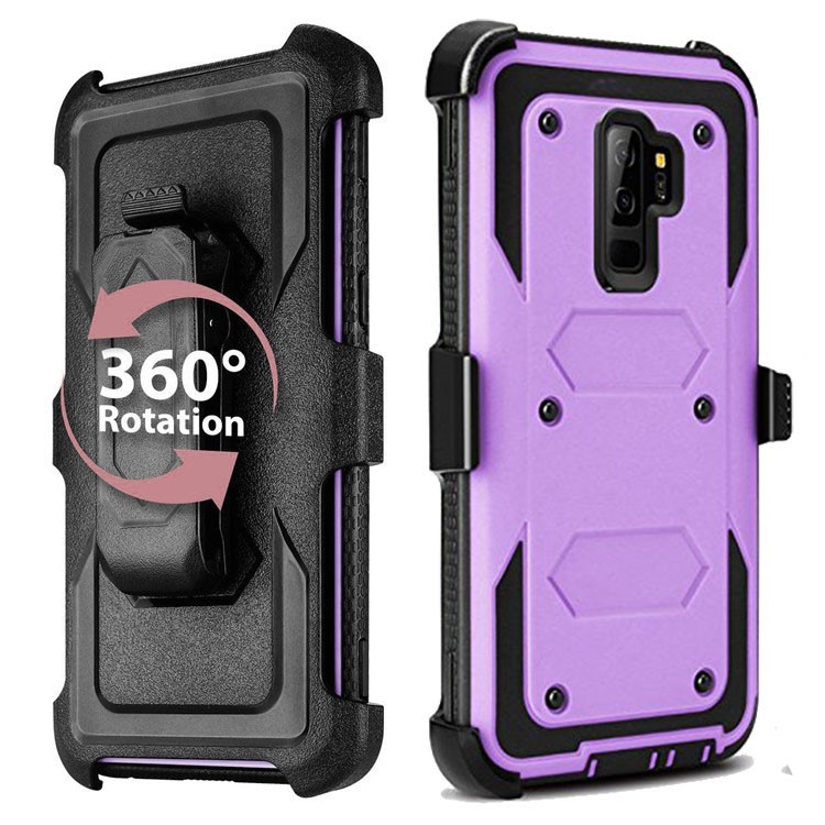 Carcasa Protectora Robusta Del Kickstand Del Clip De La Correa Resistente De La PC TPU Para La Galaxia S9 + SM-G965 De Samsung - Púrpura-2