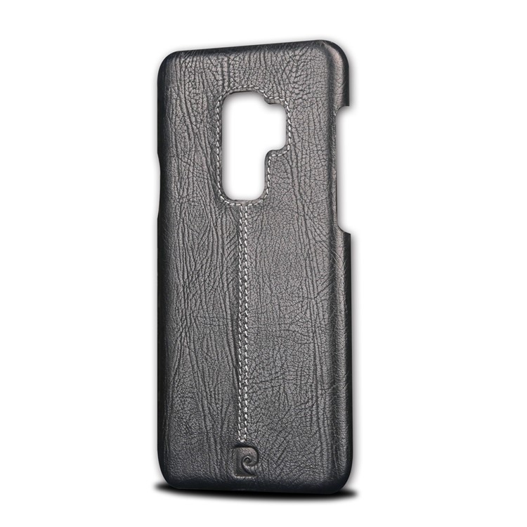 PIERRE CARDIN Stitched Genuine Leather Coated PC Phone Case for Samsung Galaxy S9+ G965 - Black-2