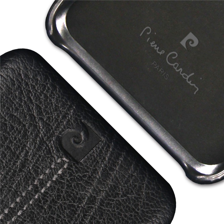 PIERRE CARDIN Stitched Genuine Leather Coated PC Phone Case for Samsung Galaxy S9+ G965 - Black-4