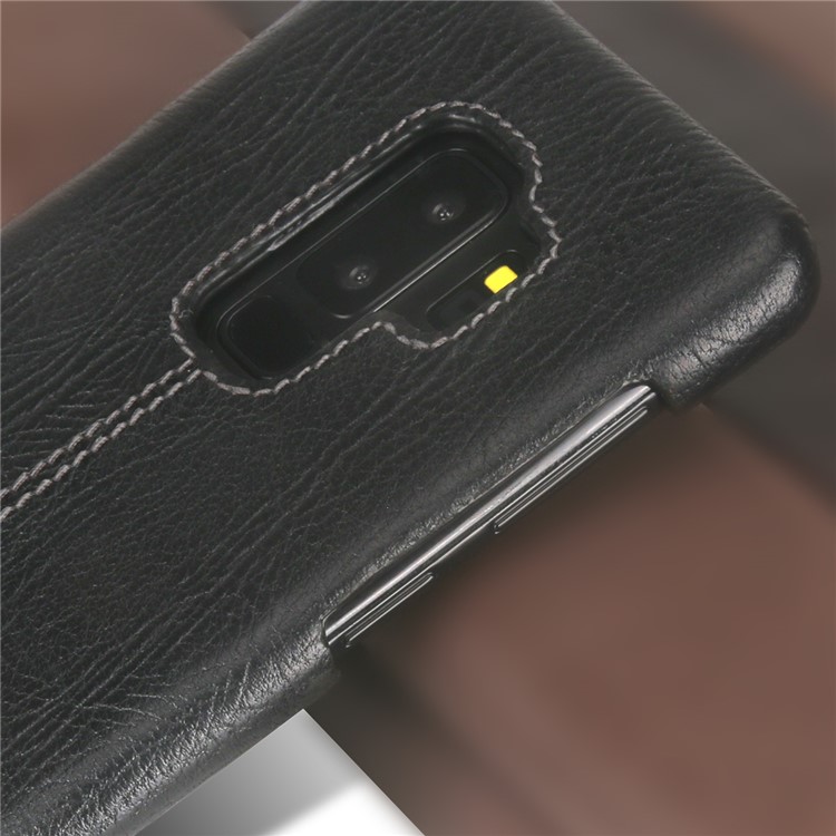 PIERRE CARDIN Stitched Genuine Leather Coated PC Phone Case for Samsung Galaxy S9+ G965 - Black-5