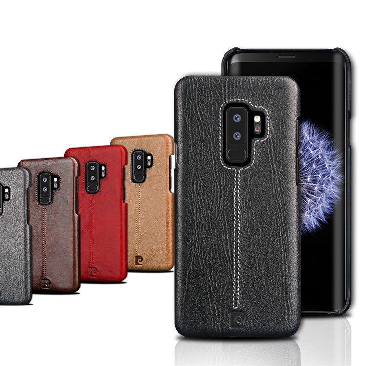 PIERRE CARDIN Stitched Genuine Leather Coated PC Phone Case for Samsung Galaxy S9+ G965 - Black-6