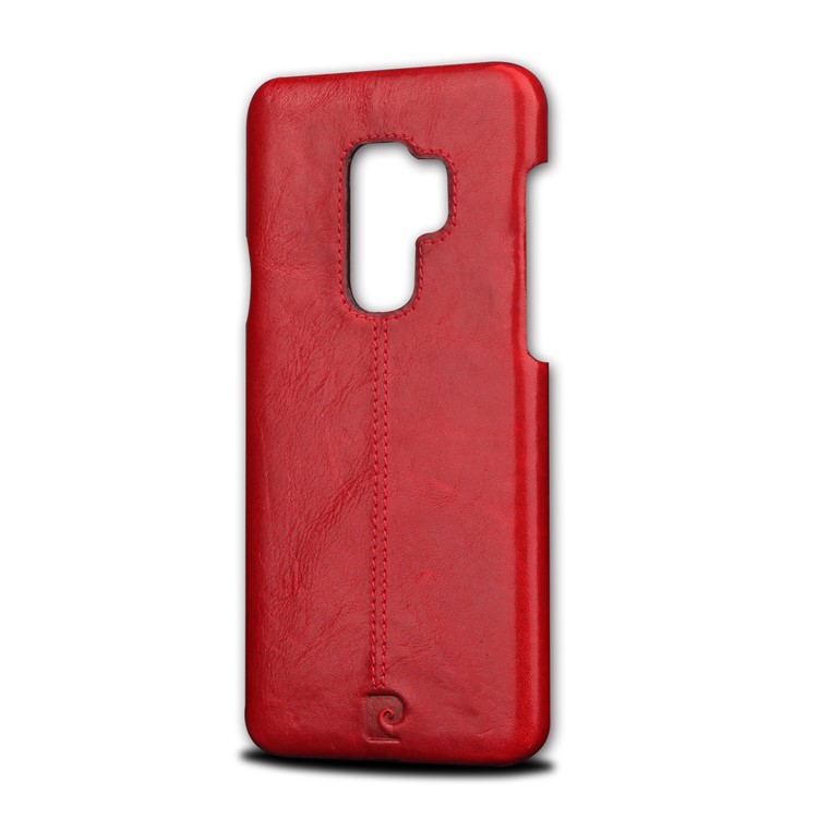 PIERRE CARDIN Stitched Genuine Leather Coated PC Phone Cover for Samsung Galaxy S9+ G965 - Red-2
