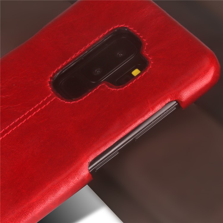 PIERRE CARDIN Stitched Genuine Leather Coated PC Phone Cover for Samsung Galaxy S9+ G965 - Red-5