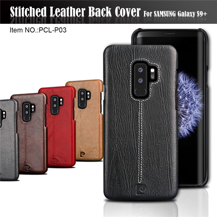 PIERRE CARDIN Stitched Genuine Leather Coated PC Phone Cover for Samsung Galaxy S9+ G965 - Red-6