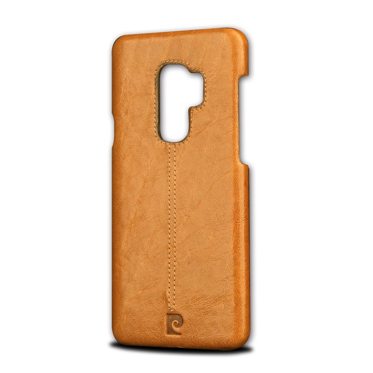 PIERRE CARDIN Stitched Genuine Leather Coated PC Mobile Case for Samsung Galaxy S9+ G965 - Brown-2