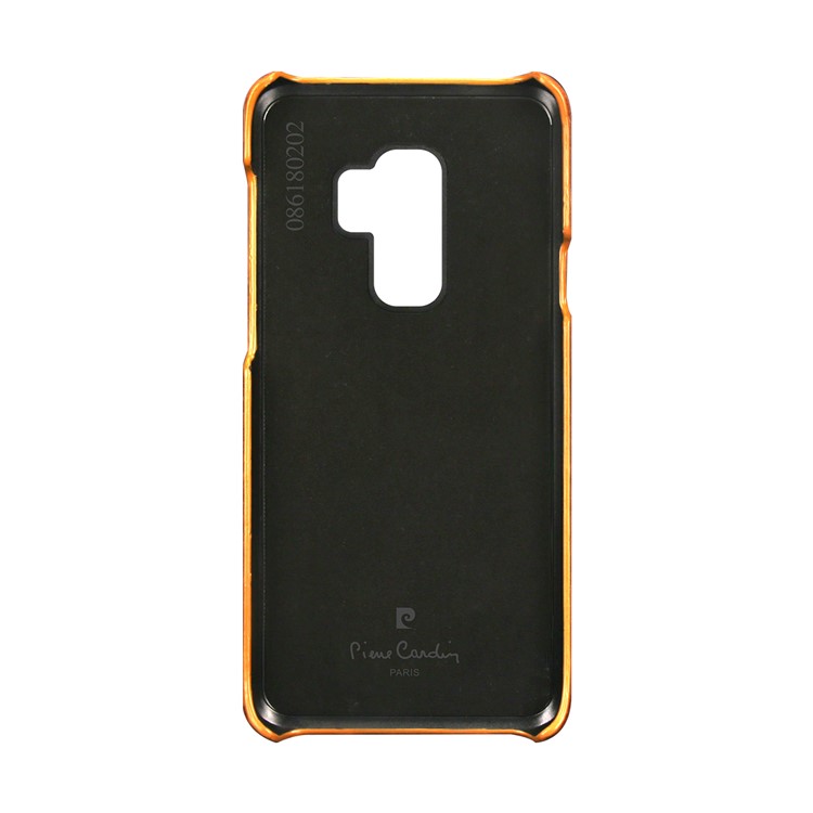 PIERRE CARDIN Stitched Genuine Leather Coated PC Mobile Case for Samsung Galaxy S9+ G965 - Brown-3