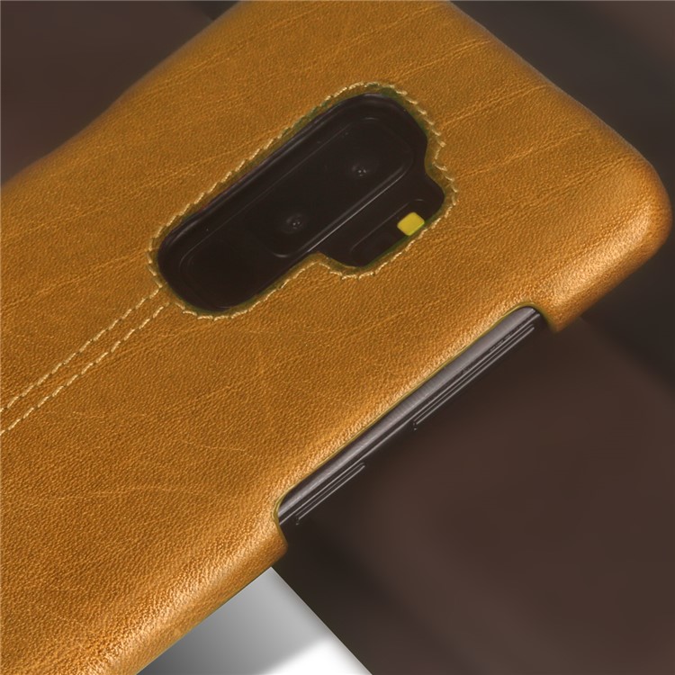 PIERRE CARDIN Stitched Genuine Leather Coated PC Mobile Case for Samsung Galaxy S9+ G965 - Brown-5