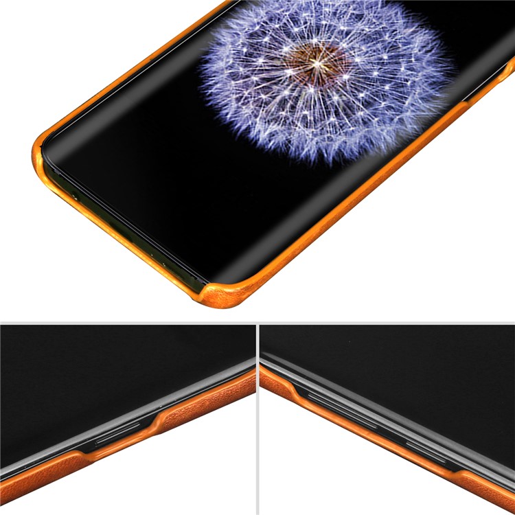 PIERRE CARDIN Stitched Genuine Leather Coated PC Mobile Case for Samsung Galaxy S9+ G965 - Brown-6