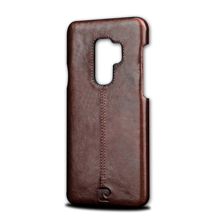 PIERRE CARDIN Stitched Genuine Leather Coated PC Mobile Cover for Samsung Galaxy S9+ G965 - Coffee-2