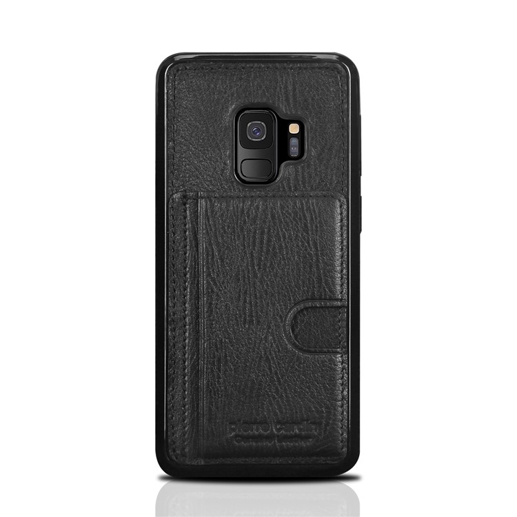 PIERRE CARDIN Genuine Leather Coated Card Slot TPU Kickstand Case for Samsung Galaxy S9 SM-G960 - Black-2