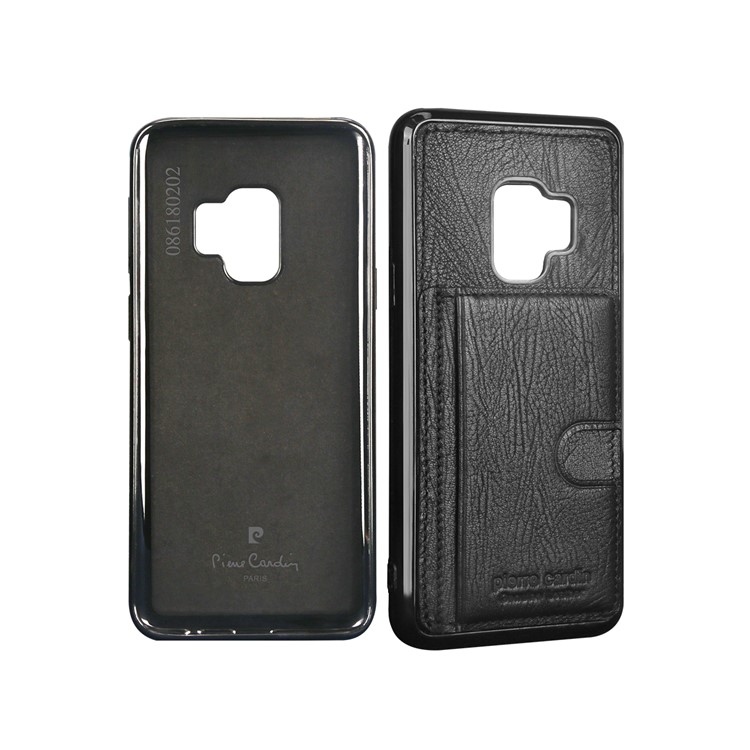 PIERRE CARDIN Genuine Leather Coated Card Slot TPU Kickstand Case for Samsung Galaxy S9 SM-G960 - Black-3