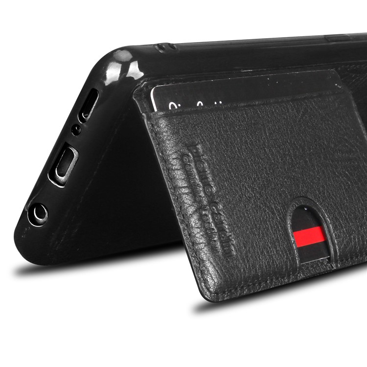 PIERRE CARDIN Genuine Leather Coated Card Slot TPU Kickstand Case for Samsung Galaxy S9 SM-G960 - Black-4