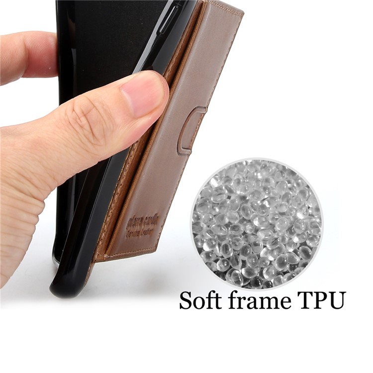 PIERRE CARDIN Genuine Leather Coated Card Slot TPU Kickstand Cover for Samsung Galaxy S9 SM-G960 - Brown-7