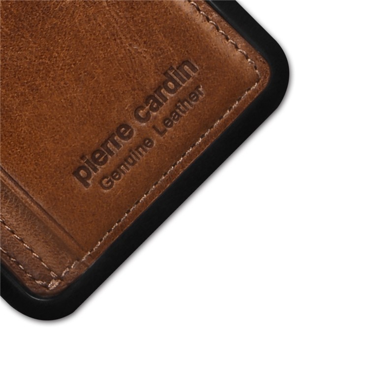 PIERRE CARDIN Genuine Leather Coated Card Slot TPU Kickstand Cover for Samsung Galaxy S9 SM-G960 - Brown-8