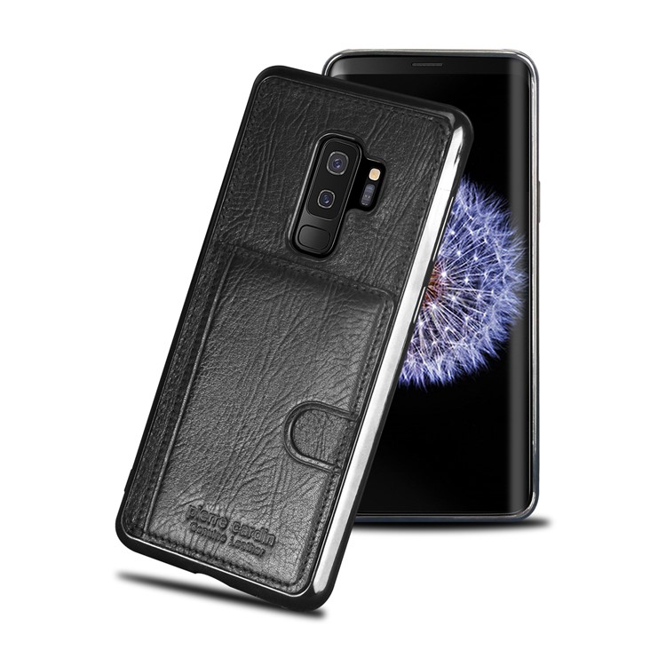 PIERRE CARDIN Genuine Leather Coated Card Slot TPU Kickstand Case for Samsung Galaxy S9+ SM-G965 - Black-1