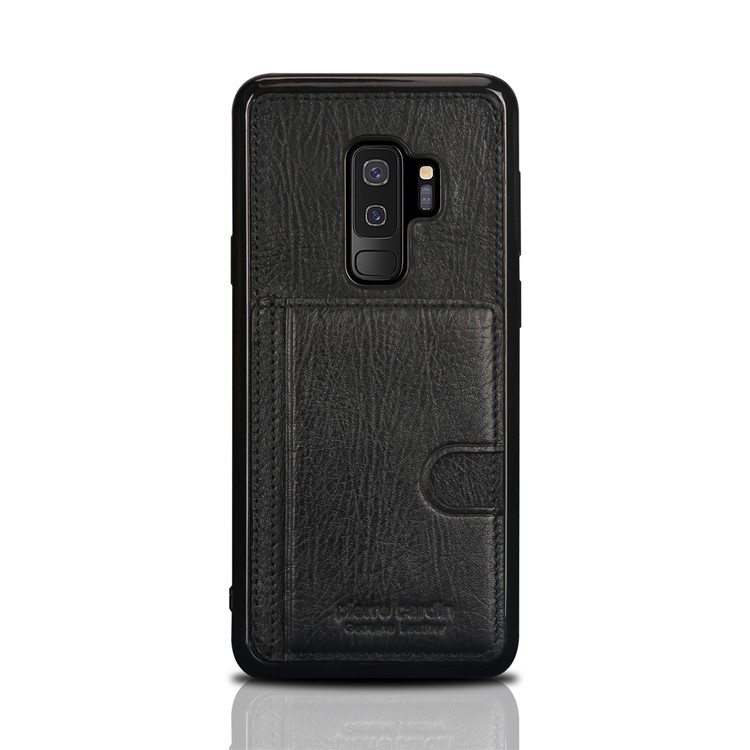 PIERRE CARDIN Genuine Leather Coated Card Slot TPU Kickstand Case for Samsung Galaxy S9+ SM-G965 - Black-2