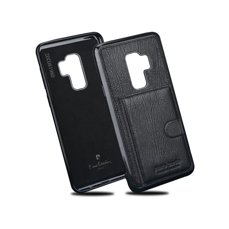 PIERRE CARDIN Genuine Leather Coated Card Slot TPU Kickstand Case for Samsung Galaxy S9+ SM-G965 - Black-3