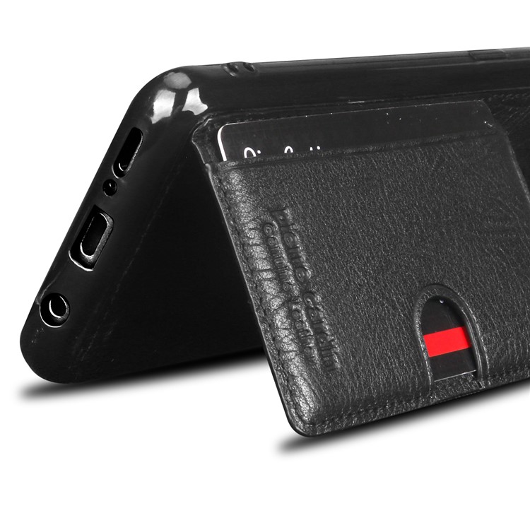 PIERRE CARDIN Genuine Leather Coated Card Slot TPU Kickstand Case for Samsung Galaxy S9+ SM-G965 - Black-4