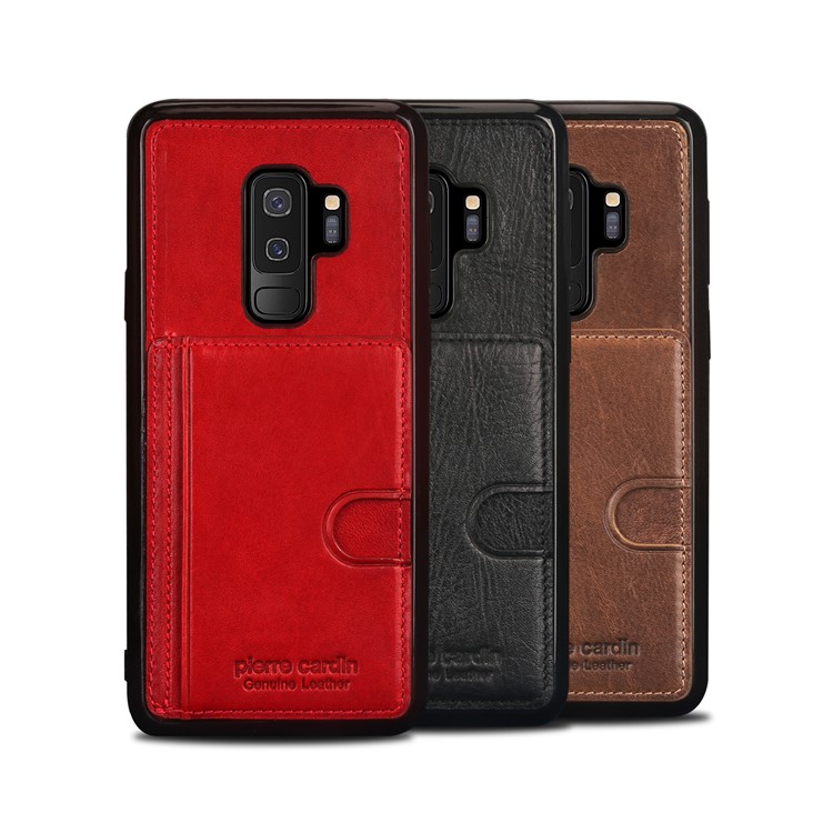 PIERRE CARDIN Genuine Leather Coated Card Slot TPU Kickstand Case for Samsung Galaxy S9+ SM-G965 - Black-6