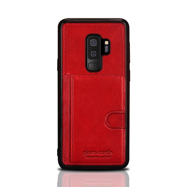PIERRE CARDIN Genuine Leather Coated Card Holder TPU Kickstand Case for Samsung Galaxy S9 Plus SM-G965 - Red-2