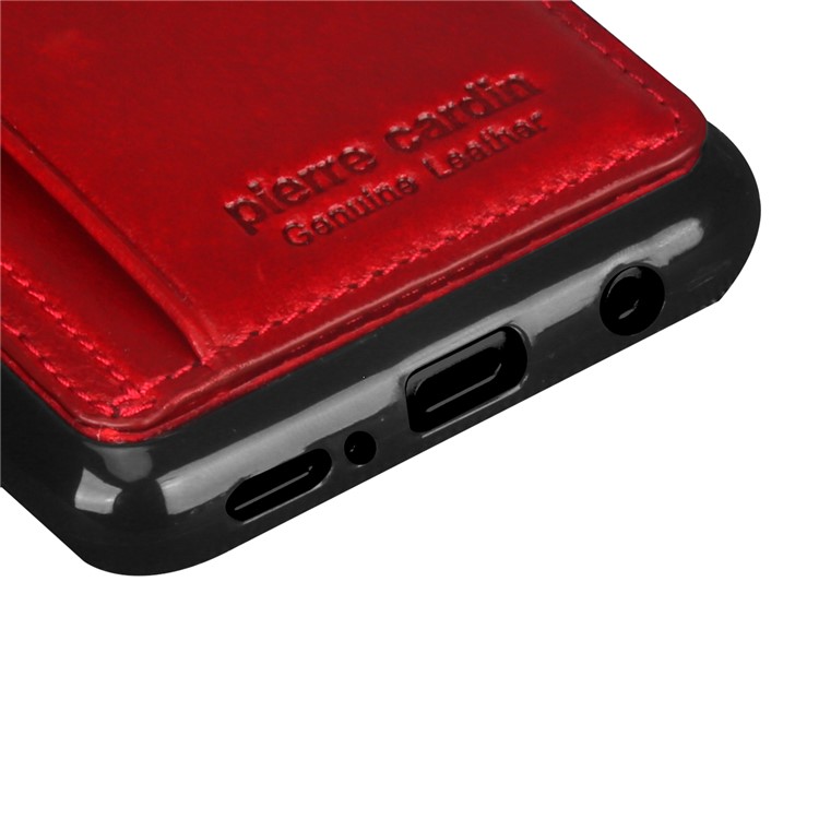 PIERRE CARDIN Genuine Leather Coated Card Holder TPU Kickstand Case for Samsung Galaxy S9 Plus SM-G965 - Red-5
