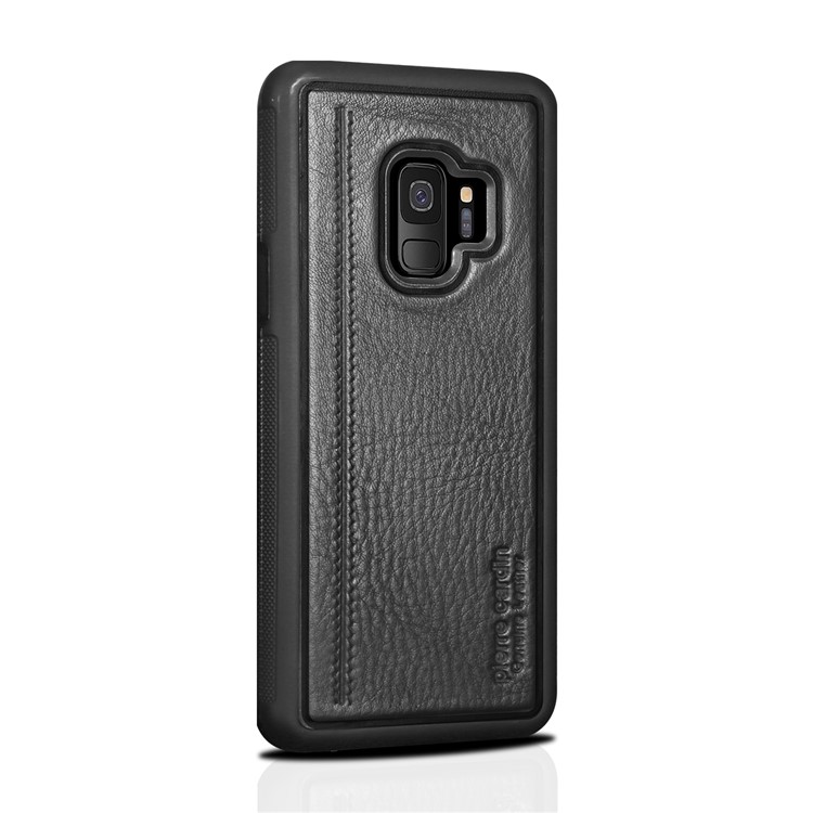 PIERRE CARDIN Genuine Leather Coated TPU Mobile Phone Case for Samsung Galaxy S9 SM-G960 - Black-2